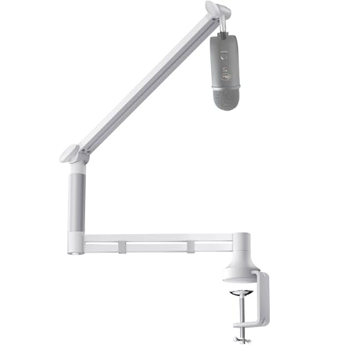 Socodox Low Profile Mikrofonarm, Verbesserter Mikrofonständer mit 7 cm Tischklemme, 3/8"- & 5/8"-Adapter, Mikrofon Halterung für Blue Yeti, Podcasting, Gaming, Tragkraft bis 2 kg, Weiß von socodox