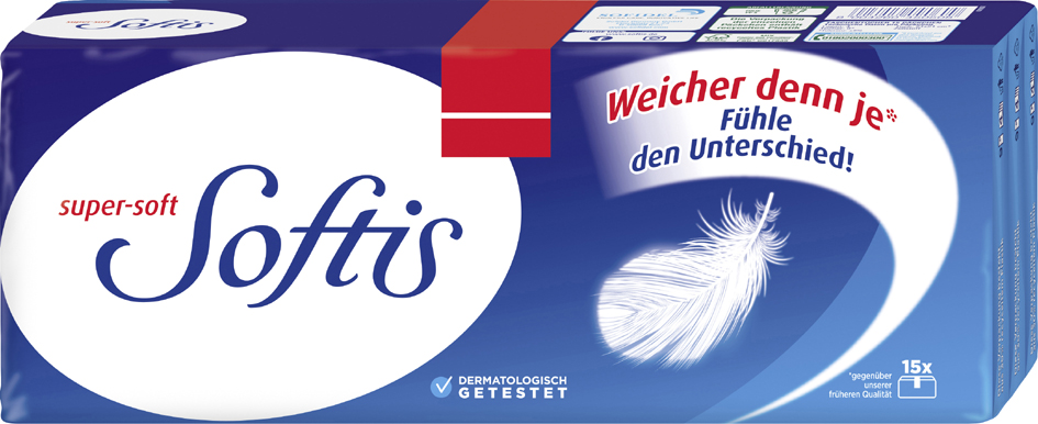 Softis Taschentücher super-soft, 4-lagig, weiß, 15er Pack Softis Taschentücher super-soft, 4-lagig, weiß, 15er Pack von softis