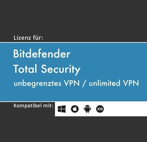 Lizenz für Bitdefender Total Security inkl. unbegr. VPN | 2024 | 3, 5 o. 10 Geräte | 1-2 Jahr(e) | originale Vollversion | Win/Mac/Android/iOS | Lizenzcode per Post (FFP) von softwareGO von softwareGO