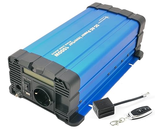 SOLARTRONICS Spannungswandler FS1000D 12V 1000 Watt mit Display - Wechselrichter 12v auf 230v - Reiner Sinus - LiFePO4/Lithium, Blei-, Gel oder AGM-Batterie kompatibel - USB - mit Fernbedienung von solartronics
