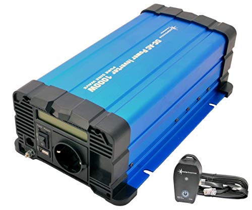 SOLARTRONICS Spannungswandler FS1000D 12V 1000 Watt mit Display - Wechselrichter 12v auf 230v - Reiner Sinus - LiFePO4/Lithium, Blei-, Gel oder AGM-Batterie kompatibel - USB - mit Fernbedienung von solartronics