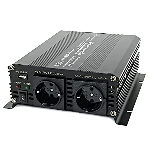 SOLARTRONICS Spannungswandler NM1000 12V 1000 Watt SCHWARZ - 2000 Watt Spitzenleistung - Wechselrichter 12v auf 230v - Blei- oder AGM-Batterie kompatibel - mit Schuko- & USB Anschluss von solartronics