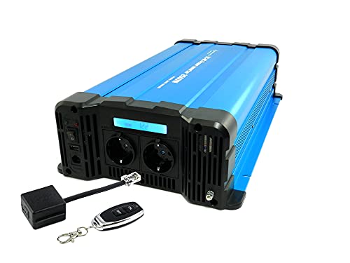 solartronics Spannungswandler FS2500D 12V 2500 5000 Watt Reiner Sinus Inverter BLAU mit Display FS Serie - mit Funkfernbedienung CRW88 von solartronics