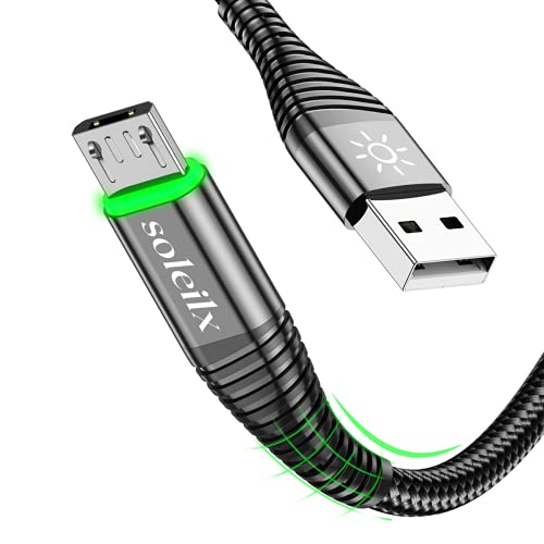 USB-Kabel Micro-USB-Kabel 1 m Schnellladung 3 A Micro-USB-Kabel Datenübertragung USB-Kabel aus Nylon mit LED-Anzeige Android-Kabel kompatibel mit Samsung S5/S6/S7 Samsung Galaxy Huawei PS4, LG, Kindle von soleilx