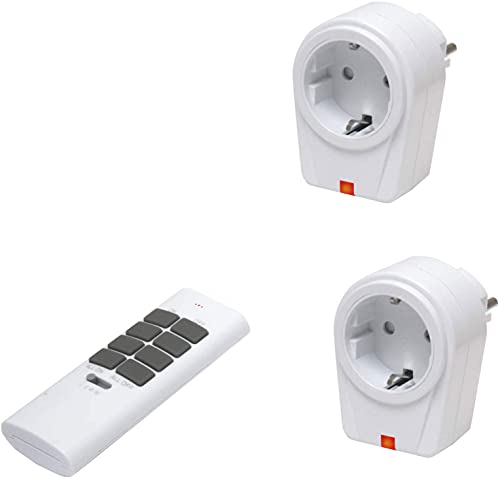 solidBASIC - Funk Schalter Steckdosen Set : 2 x Funksteckdosen + 1 x Fernbedienung | 4-Kanal Plug & Play Funkschalt-Set - WEIß von solidBASIC
