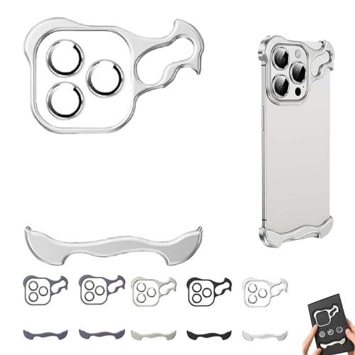 soluk Special-Shaped Metal Corner Pad Anti-Fall Phone Case, Special-Shaped Metal Corner Pad Anti-Fall Phone Case with Lens Film Naked Frameless Pioneering-Silver||for iPhone15promax von soluk