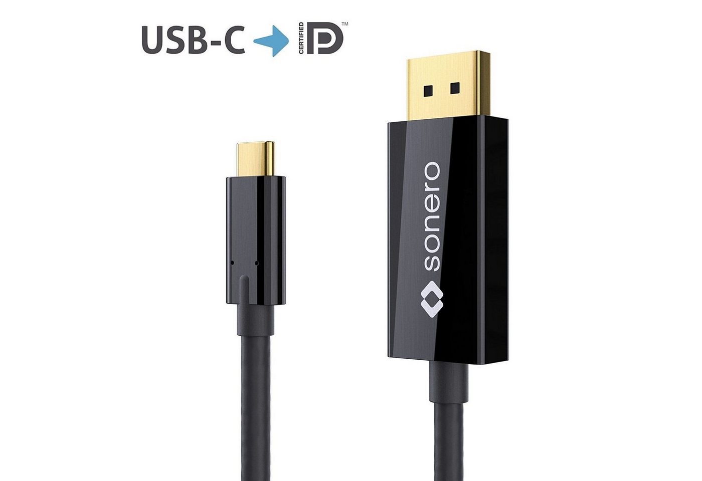 sonero sonero UCC020-020 USB-C auf DisplayPort Kabel, 4K@60Hz mit 18Gbps, USB-Kabel von sonero