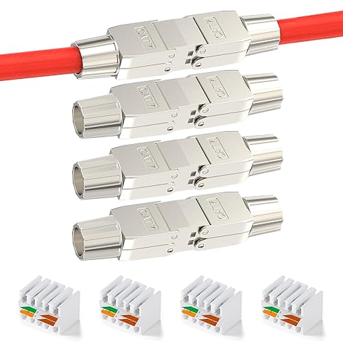 songyea 4×RJ45 Verbinder, Werkzeugloser Netzwerkkabelverbinder, RJ45 Stecker CAT5e, CAT6, CAT7 Verlegekabel Ethernet Installationskabel, Netzwerkverteiler von songyea