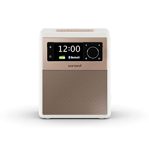 sonoro Easy Radio mit Bluetooth und DAB Plus (tragbar, UKW/FM, Wecker, Sleep-Timer, Nachtlicht, Akku/Batterie/Netzbetrieb) Digitalradio in Matt Weiß von sonoro