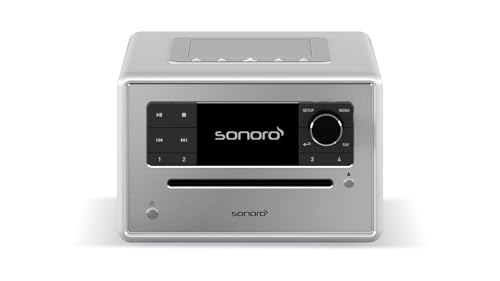 sonoro Elite Internetradio mit CD-Player & Bluetooth(UKW/FM, DAB Plus, WLAN, Wecker, Podcasts, Spotify, Amazon Music, Deezer) Silber von sonoro