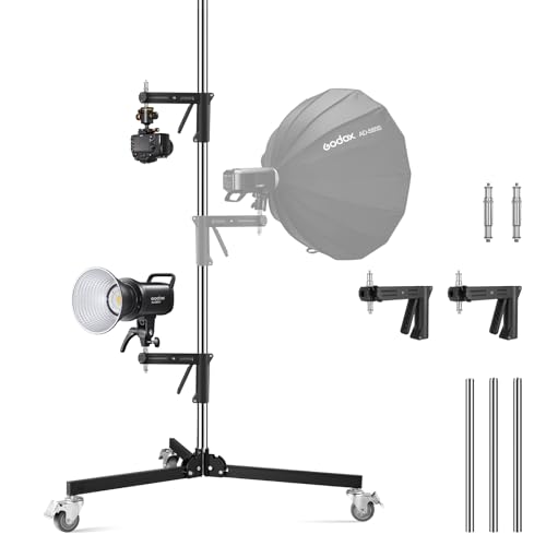 Schwerlast-Lichtstativ mit 2 Pistolengriffen, Edelstahl-Lichtstativ mit Rollen für Studioeinsatz, Maximale Höhe 6,5 ft, Maximale Belastung 22lb von soonpho