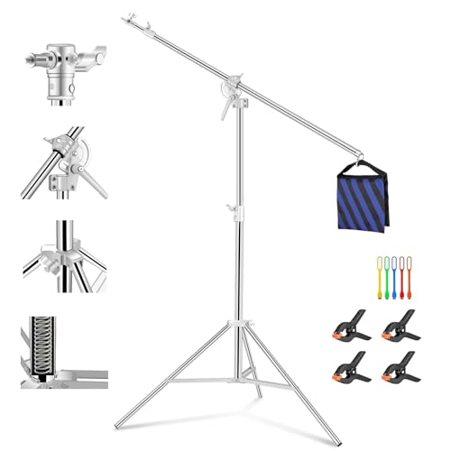 Soonpho 13.2ft/400cm Lichtstativ Edelstahl Heavy Duty Lampenstativ Galgenstativ Licht Beleuchtungsstativ Lichtständer mit 6.79ft/207cm Galgen und Sandsack für Softbox,Reflektoren,Fotografie von soonpho