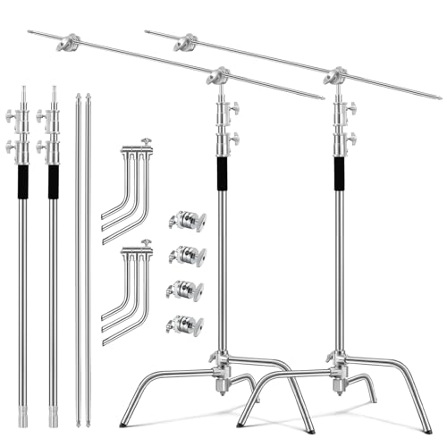 Soonpho 2-Pack C Stand Set Stativ Heavy-Duty Stahl C Ständer aus Edelstahl Silber 330 cm Verstellbares Lichtständer für Studio Softbox Reflektor Lichtstativ für Godox AD200 Pro SK400II Aputure 120D von soonpho