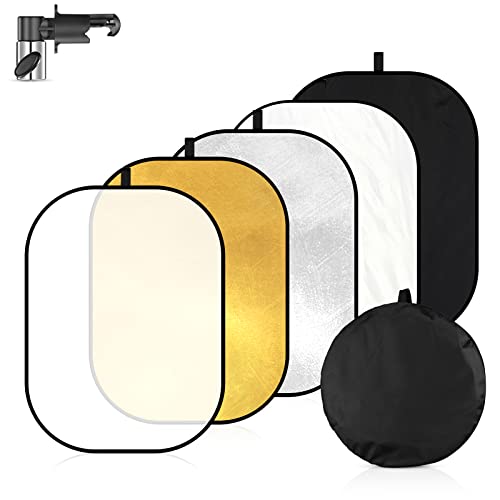 Soonpho 5 in1 Faltreflektor Foto Reflektor Fotografie Diffusor Ovaler 40x60 Zoll/100x150cm Gold, Silber,Schwarz,Transparent,Weiß mit Sclip und Aufbewahrungstasche für Studio Außenbeleuchtung von soonpho