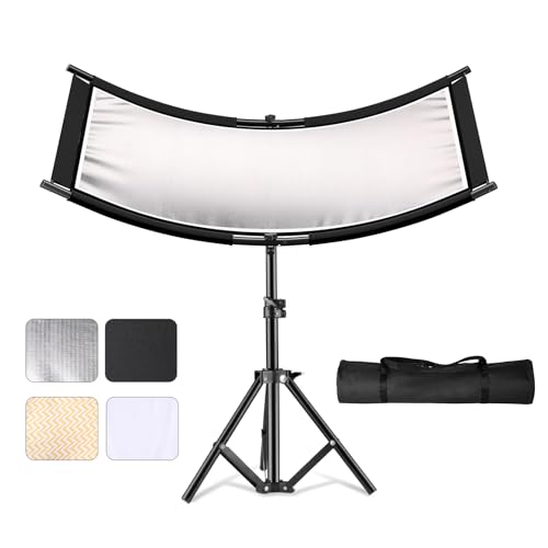 Soonpho Clamshell Lichtreflektor U Form Diffusor Kit 110x50cm Groß Gebogener Lichtreflektor mit Tragetasche,U Form Gebogener Reflektoren,Schwarz/Weiß/Gold/Silber(Inklusive Halterung) von soonpho