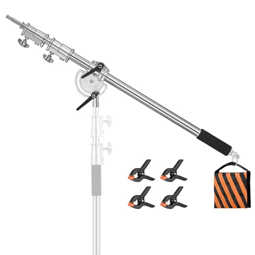 Soonpho Metal Heavy Galgen für C Stand Silber Auslegearm 3.6ft bis 8.2ft Galgenstativ,C Stand Arm mit Sandsack und Klemme für Studio Monolight Softbox Reflektor von soonpho