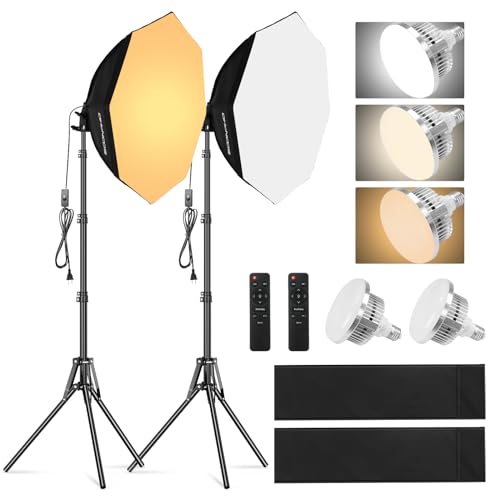 Soonpho Softbox Set Fotostudio, Octagon Softbox Fotolicht Set mit Lichtstative 22Inch/55cm, 3000-6000K Studioleuchten für Studio Videoaufnahmen Porträts, 2 x 85W Fotolicht mit Fernsteuerungio Soonpho Softbox Set Fotostudio, Octagon Softbox Fotolicht Set mit Lichtstative 22Inch/55cm, 3000-6000K Studioleuchten für Studio Videoaufnahmen Porträts, 2 x 85W Fotolicht mit Fernsteuerungio von soonpho