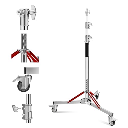 Soonpho WS-300 Pro Light Stand 100% Edelstahl Lichtstativ C Stand mit Rollen und Galgen,Metal Heavy C-Stand Schwerlast max. Höhe 300 cm (9,84 Fuß) für Reflektoren,Monolichter von soonpho