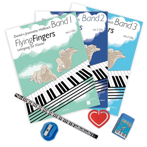 Flying Fingers 1 2 3 mit CDs: (Starterset) von Daniel Hellbach Jeanette Hellbach der Klavierschule - Acanthus Music - Band 1 2 3 - ACM284 ACM285 und AMC286 - Piano-Bleistift - Notenklammer von soundman