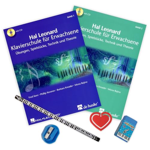 Hal Leonard Klavierschule für Erwachsene 1 und 2: (Starterset) mit CDs - Band 1 und Band 2 - ISBN 9789043128094, 9789043128148 + Piano-Bleistift - Notenklammer von soundman