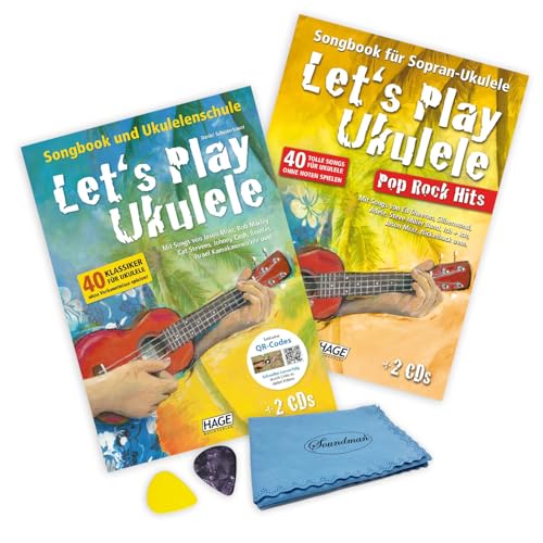 Let's Play Ukulele und Pop Rock Hits mit 2 CDs + DVD: Songbook und Ukulelenschule + ISBN 9783866263062 + ISBN 9783866262973 + Reinigungstuch + 2 Pleks (Starterset) von soundman