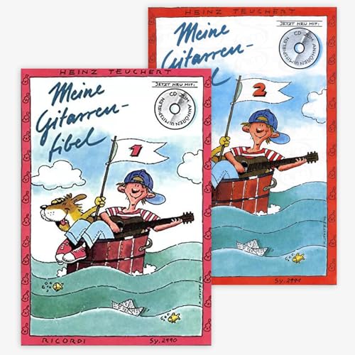 Meine Gitarrenfibel 1 u. 2: (Starterset) mit CD - Gitarrenschule für Kinder - Band 1 und Band 2 - von Heinz Teuchert (ISBN 9783938809891, 9783938809914) + Soundman Notenheft + 2 Bleistifte von soundman