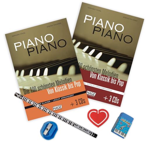 Piano Piano 1 leicht u. Mittelschwer: (Starterset) mit CDs Band 1 - leicht und mittelschwer arrangiert - Band 1 und Band 2 - ISBN 9783930159383, 9783930159888 - Piano-Bleistift von soundman