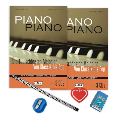 Piano Piano - Leicht arrangiert - 1 - (Doppelpack) - Notenbuch mit 3 CDs - Band 1 - ISBN: 9783930159383 - Piano-Bleistift - Notenklammer (2er Pack) von soundman