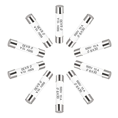 sourcing map 10 Stück Keramik Sicherungen Schneller Ersatz für 10A 500V 6x30mm Verstärker Energiesparlampe Vorschaltgerät von sourcing map