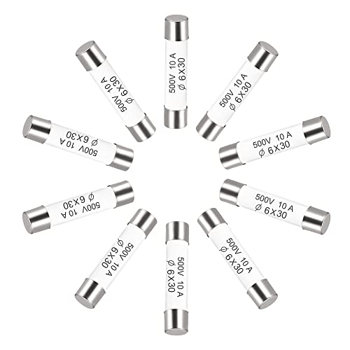 sourcing map 10 Stück Keramik Sicherungen Schneller Ersatz für 10A 500V 6x30mm Verstärker Energiesparlampe Vorschaltgerät von sourcing map