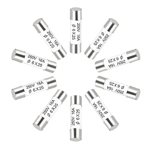 sourcing map 10 Stück Keramik Sicherungen Schneller Ersatz für 16A 250V 6x25mm Verstärker Energiesparlampe Vorschaltgerät von sourcing map