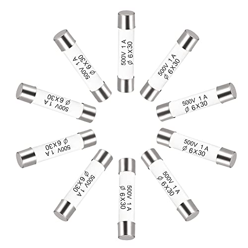 sourcing map 10 Stück Keramik Sicherungen Schneller Ersatz für 1A 500V 6x30mm Verstärker Energiesparlampe Vorschaltgerät von sourcing map