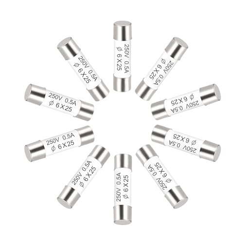 sourcing map 10 Stück Keramikpatrone Sicherungen 0.5A 250V 6x25mm Schnelle Ersatz für Verstärker Energiesparlampe Vorschaltgerät sourcing map 10 Stück Keramikpatrone Sicherungen 0.5A 250V 6x25mm Schnelle Ersatz für Verstärker Energiesparlampe Vorschaltgerät von sourcing map
