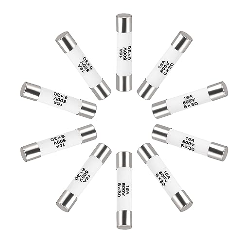 sourcing map 10 Stück Keramikpatrone Sicherungen 16A 500V 6x30mm Schnelle Ersatz für Verstärker Energiesparlampe Vorschaltgerät von sourcing map