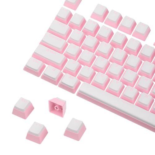sourcing map 108 Tasten PBT Pudding Keycaps Set OEM Profil Double Shot für mechanische Tastatur Layout, Weiß/Rosa von sourcing map