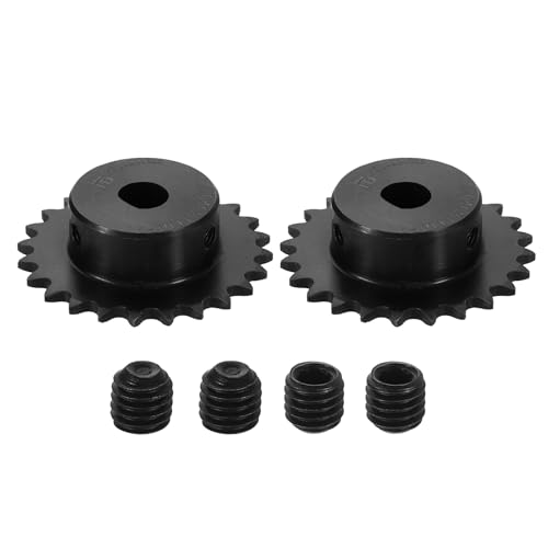 sourcing map 2 Stück #25 Kettenrollenritzel 10 x 9 mm Bohrung, 1/4 Zoll Teilung 24 Zähne C45 Kohlenstoffstahl ANSI #25 Rollenritzel mit Stellschrauben für ISO 04C Kette von sourcing map