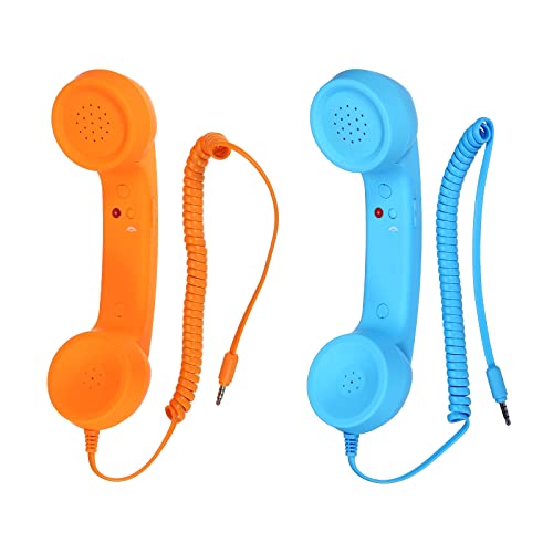 sourcing map 2Pack 3.5mm Retro Telefonhörer Telefon Empfänger MIC Mikrofon Lautsprecher Antiempfänger für Mikrofon Lautsprecher Orange Blau von sourcing map