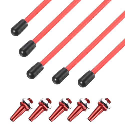 sourcing map 320 mm Kunststoff-Antennenschlauch, RC-Antennenschlauch mit Halterung und Kappe für ferngesteuerte Autos, Boote, Drohnen, Empfängerantenne (Rot, 5 Stück) von sourcing map