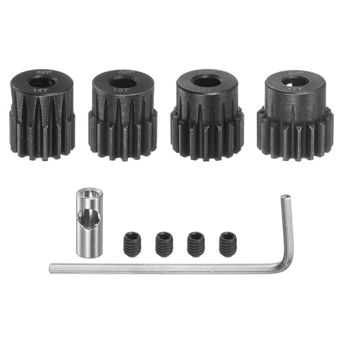 sourcing map 32P Ritzel Set 5mm Welle 14T 15T 16T 17T Motorritzel aus gehärtetem Stahl mit 3,17mm Kupplung für RC Auto (4 Stück) von sourcing map