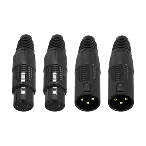 sourcing map 4 Stück 3-poliger XLR-Stecker, männlicher weiblicher Stecker, Mikrofonkabel, Klinkenstecker, XLR-Enden, Audio-Mikrofonbuchse, reines Schwarz von sourcing map