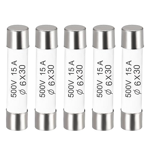 sourcing map 5 Stück Keramikpatrone Sicherungen 15A 500V 6x30mm Schnelle Ersatz für Verstärker Energiesparlampe Vorschaltgerät von sourcing map