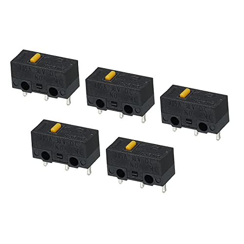sourcing map 5Stk Maus Mikroschalter 0.74N 800w Mal 3 Pins Gelb Kipphebel Welle Schwarz Schale Mikroschalter Reparatur Ersatz für Spiel Maus von sourcing map