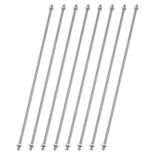 sourcing map 8er Pack 8/32 Zoll M4 Gewindestangen mit Sechskantmuttern, 8 Stück M4 Edelstahl Gewindestangen, 16 Stück vollständig gewindete Sechskantmuttern (8 Zoll) von sourcing map