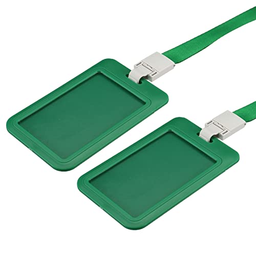 sourcing map Ausweishalter, 4,3x2,7 Zoll, Vertikal Namensschilder, ABS Schiebeabdeckung Wasserdicht mit Abnehmbar Umhängeband, Grün Packung von 2 von sourcing map