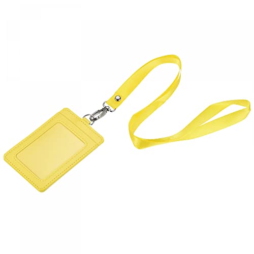 sourcing map Ausweisinhaber 11x7,4cm Vertikal PU ID-Kartenhalter mit Niete abnehmbaren Hals Lanyard Gelb von sourcing map