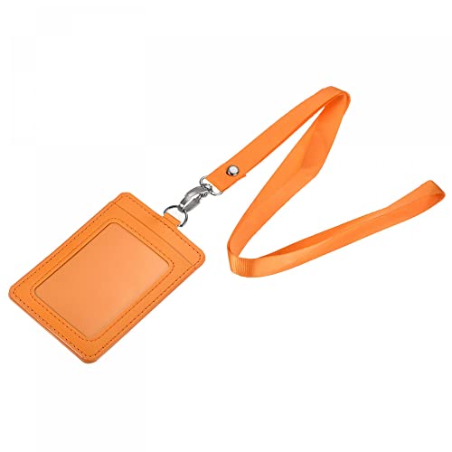 sourcing map Ausweisinhaber 11x7,4cm Vertikal PU ID-Kartenhalter mit Niete abnehmbaren Hals Lanyard Orange von sourcing map