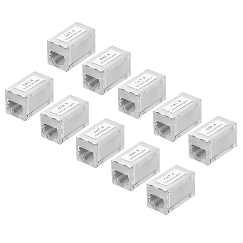 sourcing map Cat 6 Ethernet-Koppler, RJ45 Cat6 geschirmte Kupplungsbuchsen Buchse auf Buchse, Ethernet-Adapter, Silber, 16 x 18 x 30 mm, 10 Stück von sourcing map