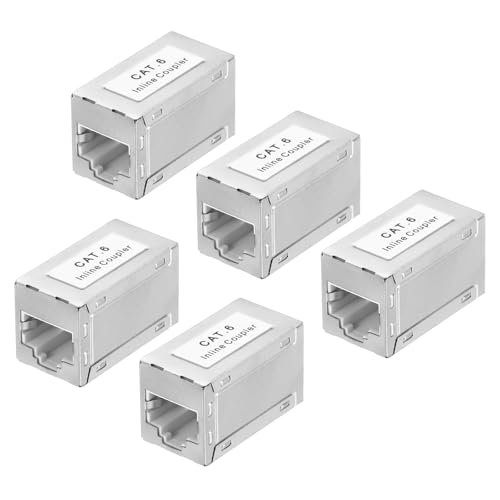 sourcing map Cat6 Ethernet-Koppler, RJ45 Cat6 geschirmte Kupplungsbuchsen Buchse auf Buchse, Ethernet-Adapter, Silber, 16 x 18 x 30 mm, 5 Stück von sourcing map