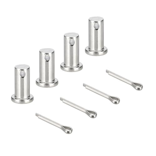sourcing map Gabelkopfstifte, M10 x 20 mm, 304 Edelstahl, Einloch, Flachkopf, Anhängerkupplung, Verschlusssysteme mit Splinten für Möbelmontage, Anhänger, Rasenmäher, Silber, 4 Stück von sourcing map