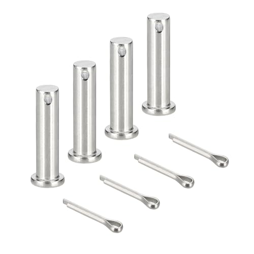 sourcing map Gabelkopfstifte, M10 x 40 mm, 304 Edelstahl, Einloch, Flachkopf, Anhängerkupplung, Verschlusssysteme mit Splinten für Möbelmontage, Anhänger, Rasenmäher, Silber, 4 Stück von sourcing map